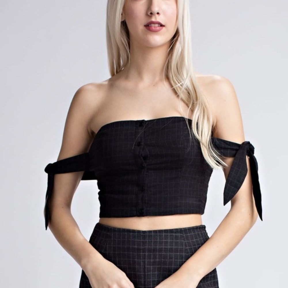 Black Off Shoulder Button Front Top
